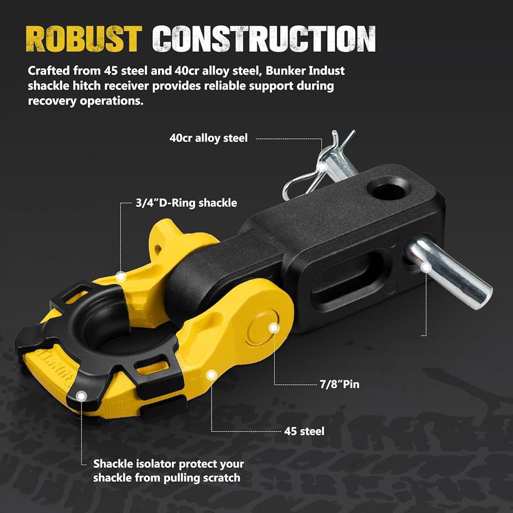 BUNKER INDUST 3/4" D Ring Shackle Hitch Receiver with Trailer Hitch - Fits 2" Receivers