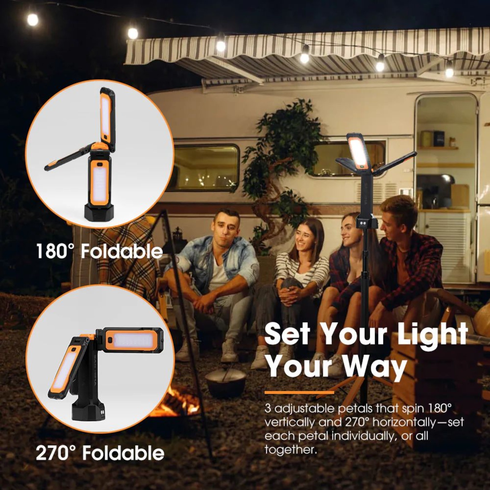 SAN HIMA Portable Lithium LED Tripod Light 1,500 Lumens (Rechargeable Camping Light)