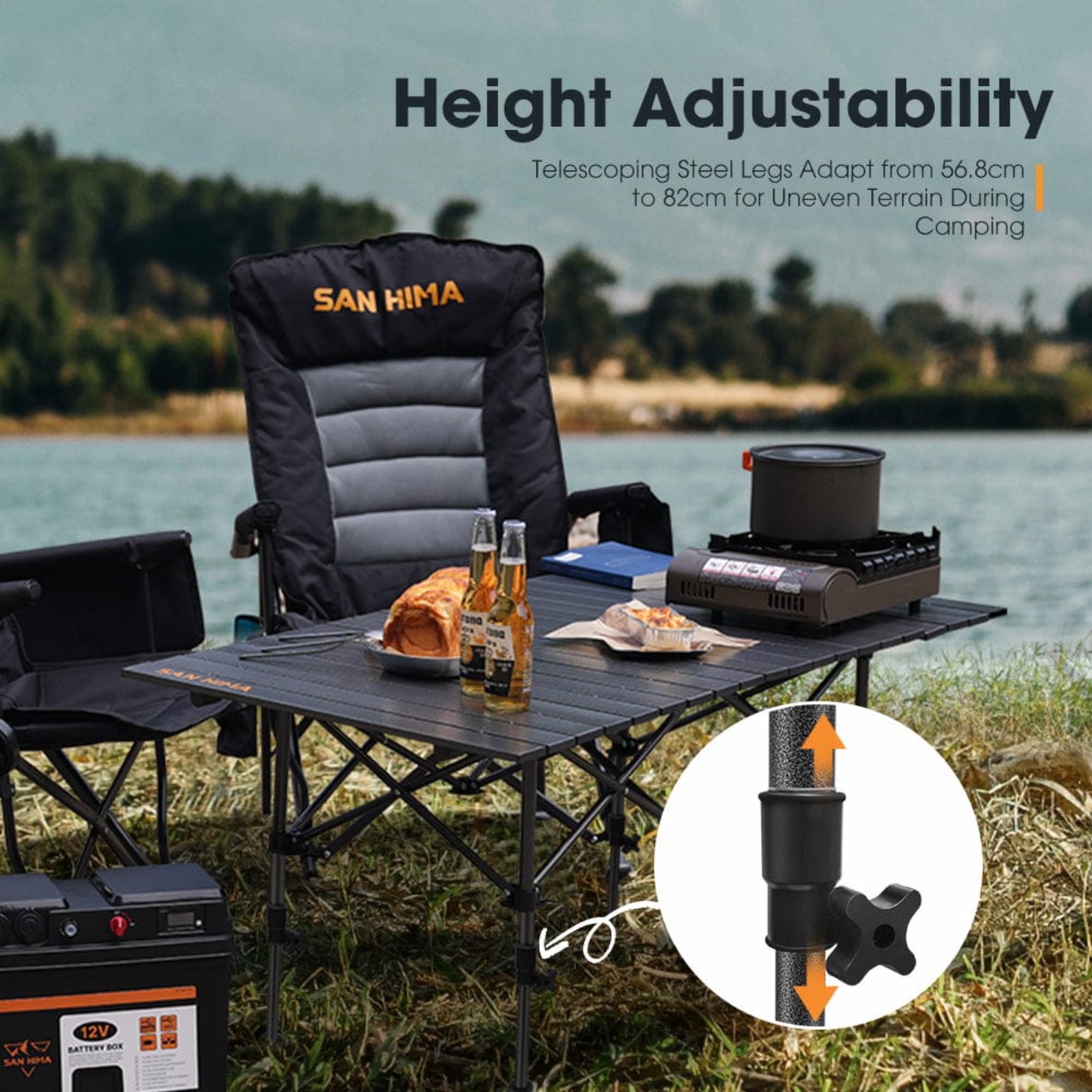 SAN HIMA Folding Camping Table – Adjustable Aluminium Outdoor Desk