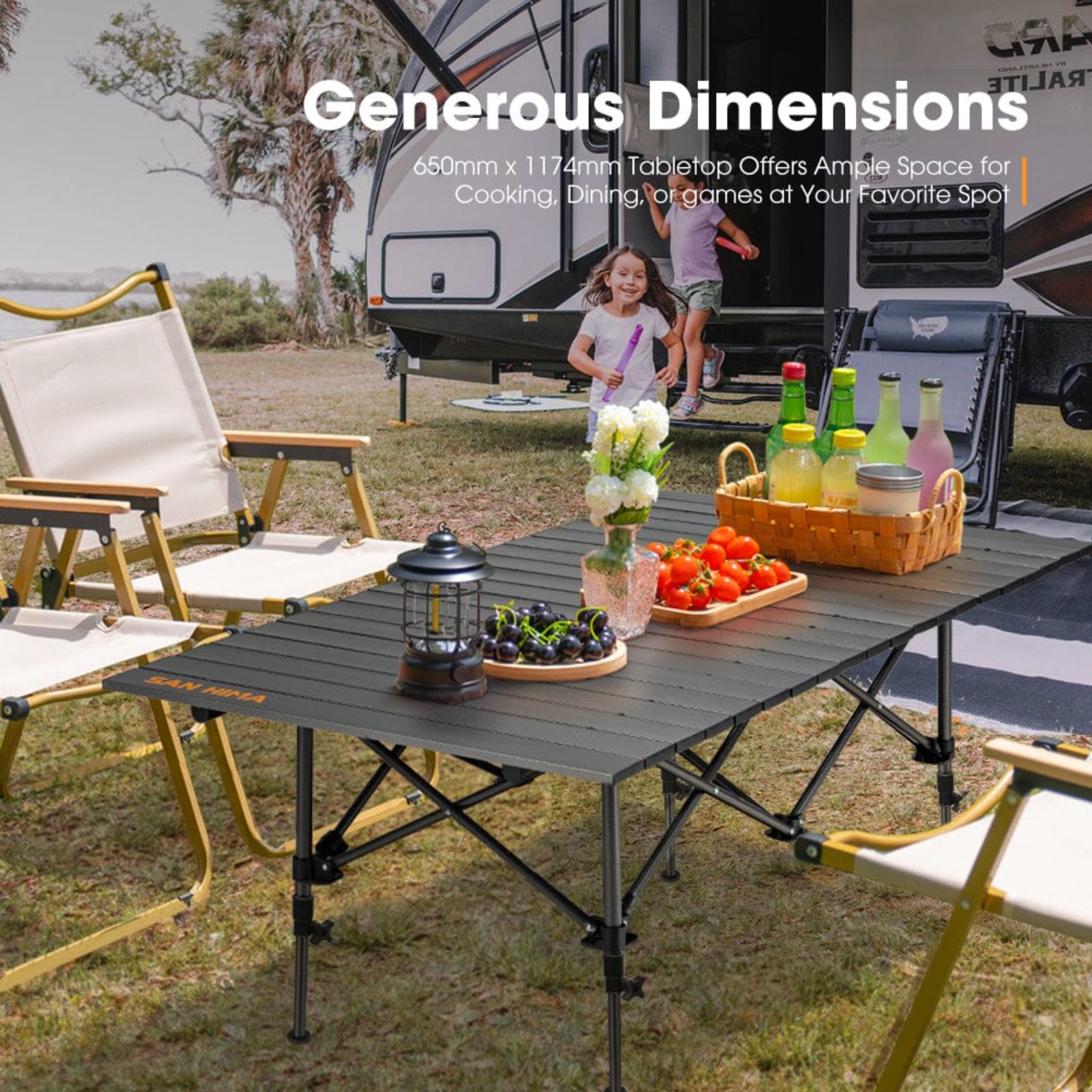 SAN HIMA Folding Camping Table – Adjustable Aluminium Outdoor Desk