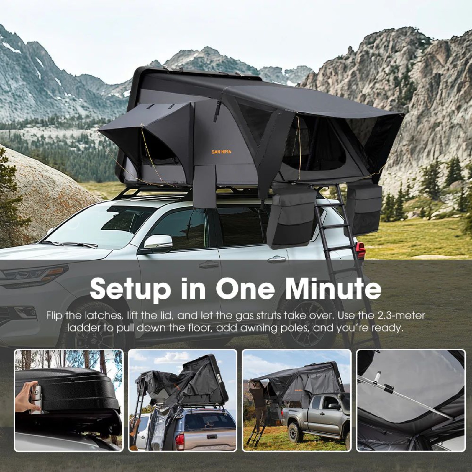 San Hima Jervis Rooftop Tent Hardshell w/ Ladder Camping Waterproof