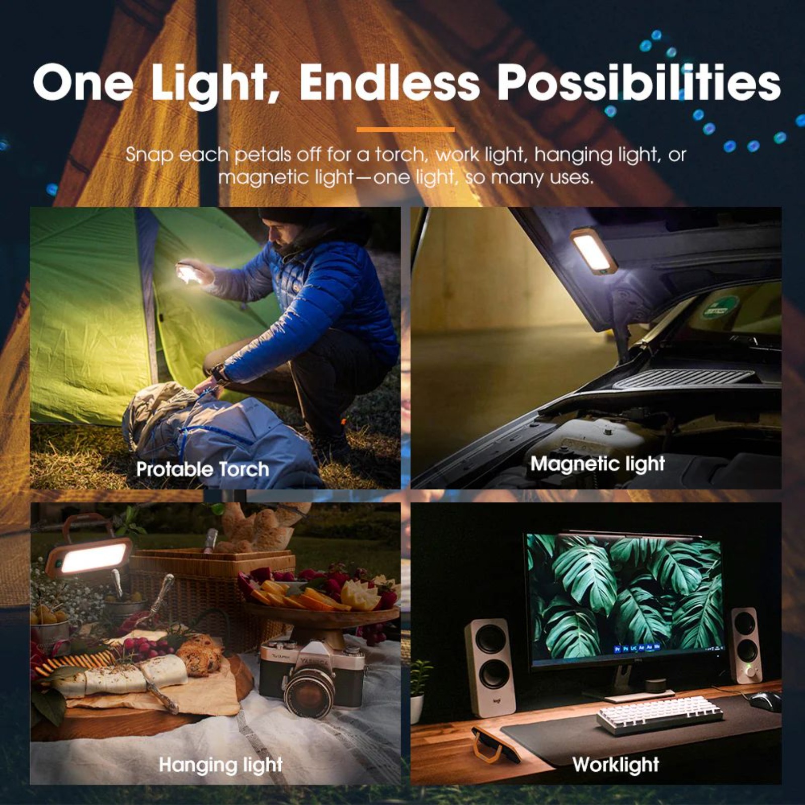 SAN HIMA Portable Lithium LED Tripod Light 1,500 Lumens (Rechargeable Camping Light)
