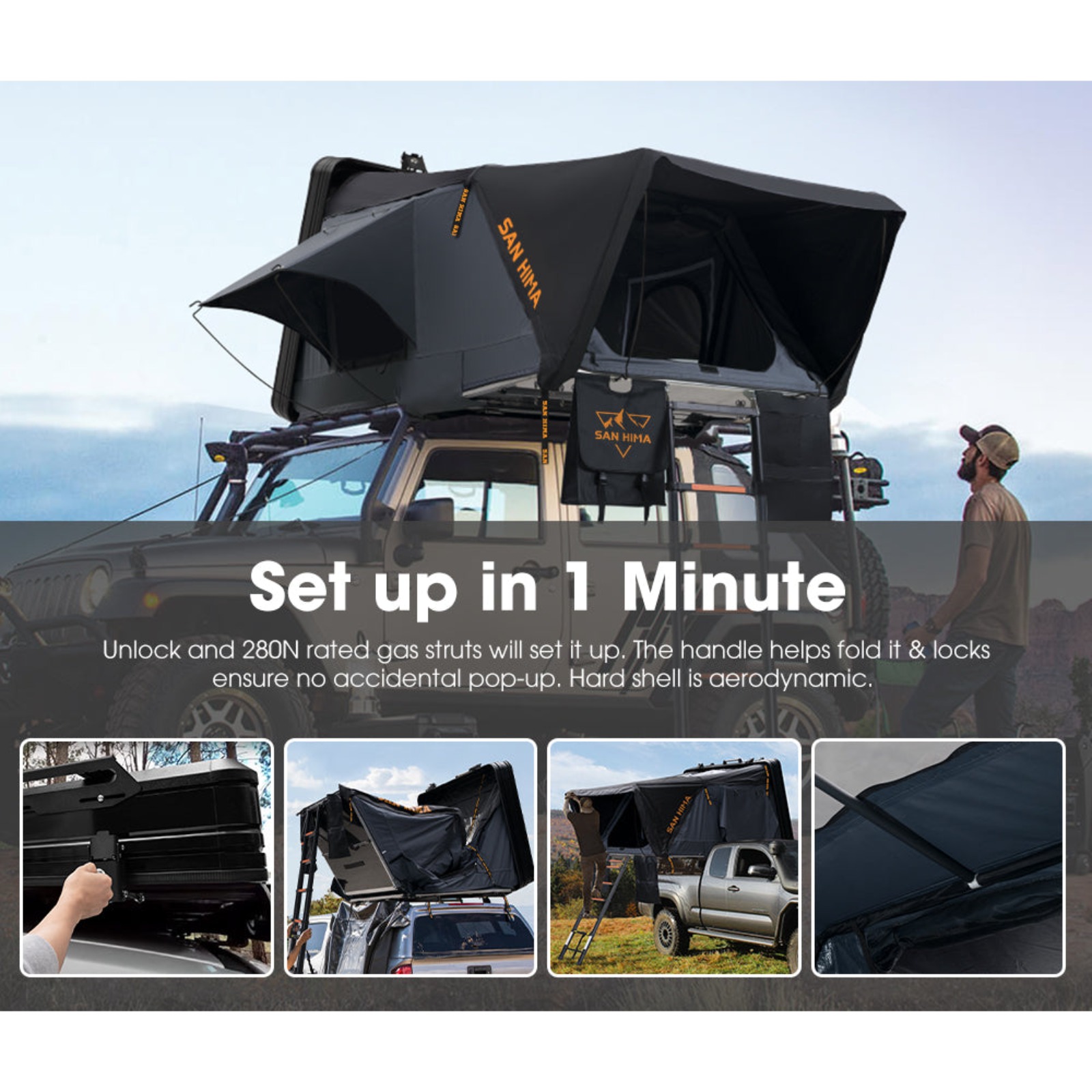 SAN HIMA Jervis Pro Rooftop Tent Hardshell Side Opening With Ladder 4WD Camping