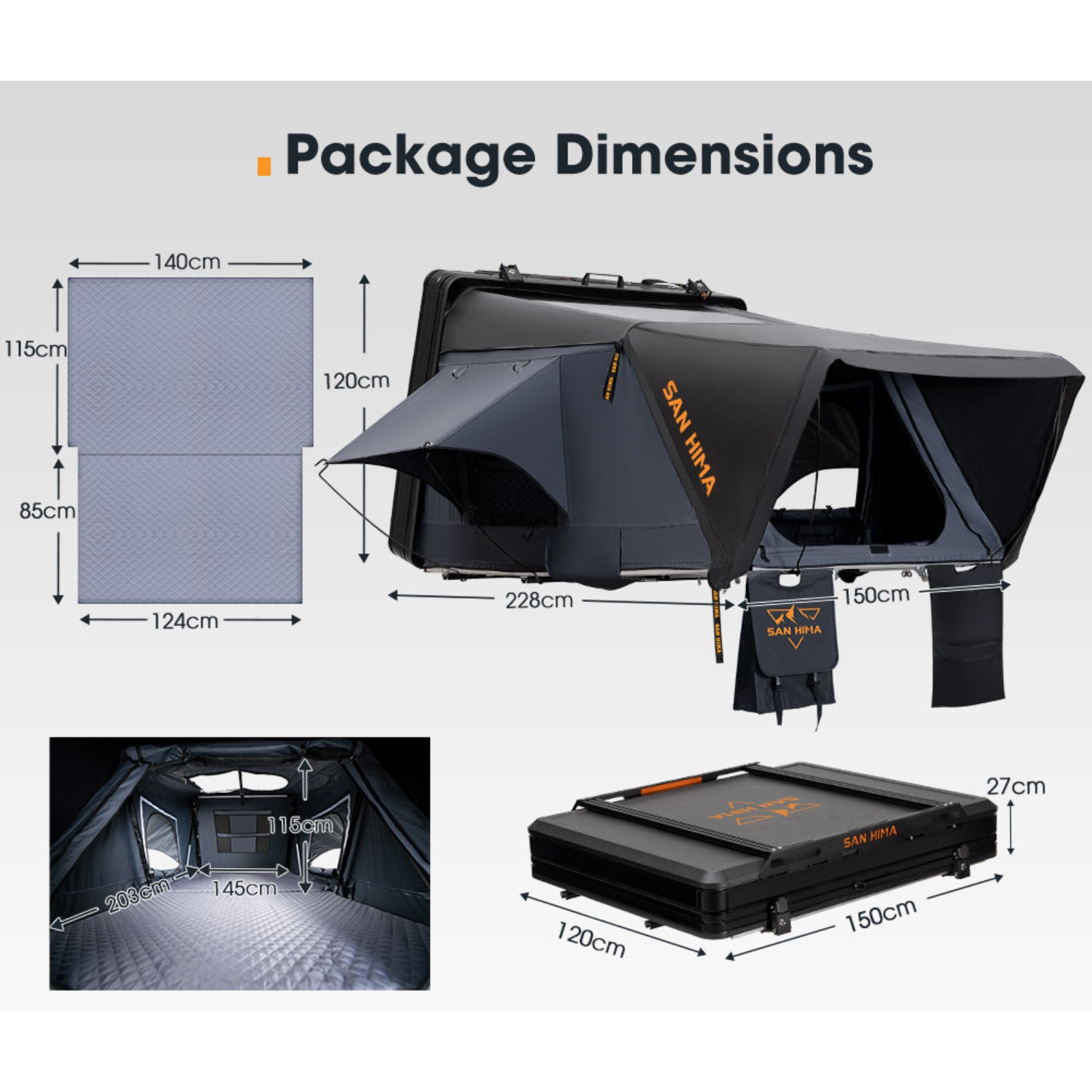 SAN HIMA Jervis Pro Rooftop Tent Hardshell Side Opening With Ladder 4WD Camping