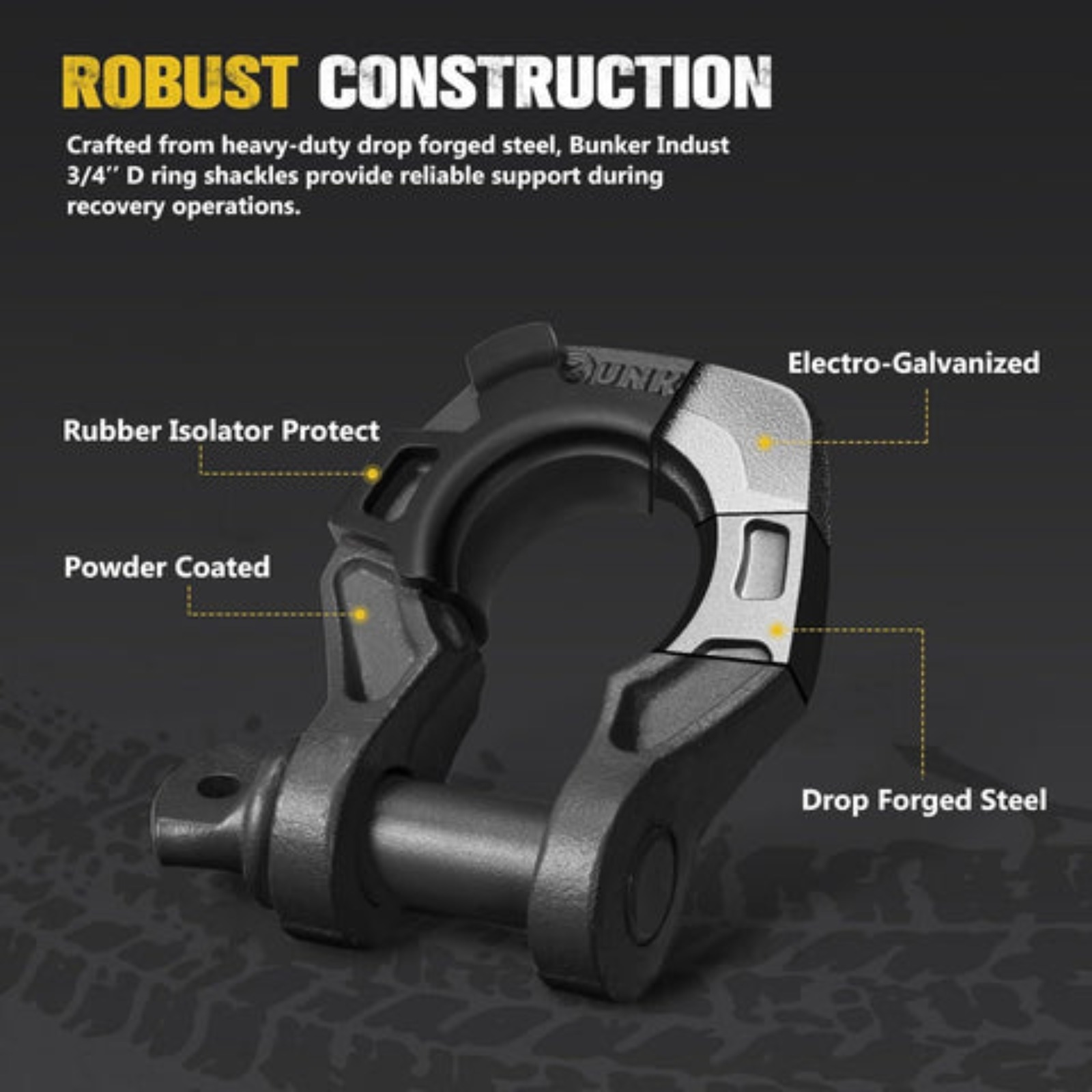 BUNKER INDUST 3″ × 20 ft Recovery Straps (2-Pack) + ¾″ D-Ring Shackles & Carry Bag — 35,000 lb (15,875 kg) Tow Rating