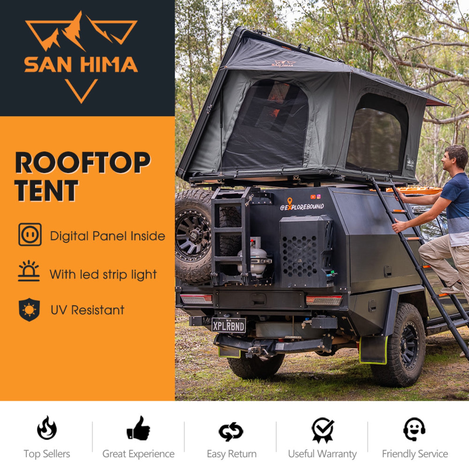San Hima Kalbarri Side Gen 2 Rooftop Tent Hardshell With Ladder Waterproof Camping 4x4