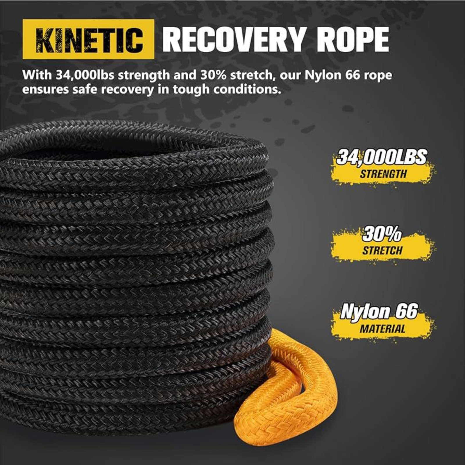 BUNKER INDUST 1"×30ft Kinetic Recovery Rope + 2 Soft Shackles + Recovery Ring + Shackle Hitch Receiver + Winch Dampener + Gloves + Carry Bag