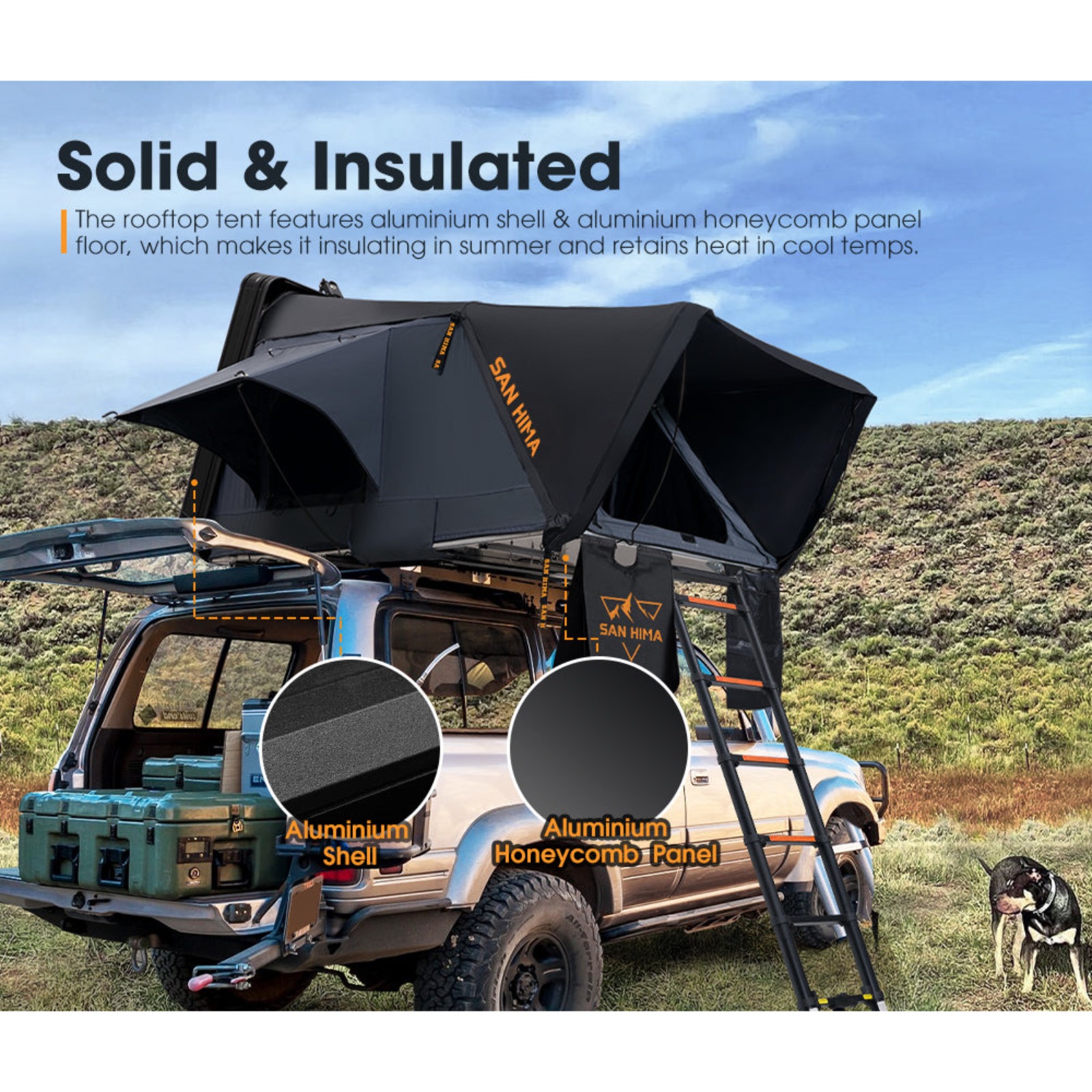 SAN HIMA Jervis Pro Rooftop Tent Hardshell Side Opening With Ladder 4WD Camping